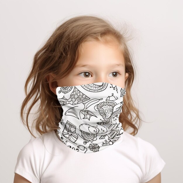 Photo neck gaiter minimal cute flat coloring book kawaii line art