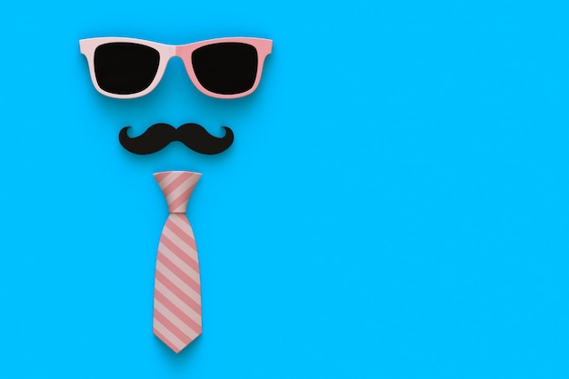 neck tie, mustache and glasses on blue