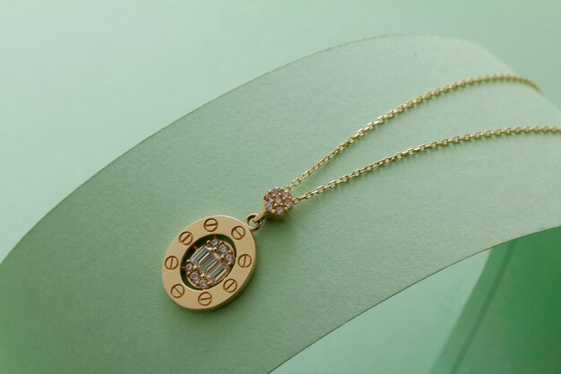 A necklace from the brand bulgari.