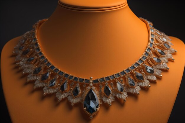 necklace on a mannequin in the studio on a solid color background ai generative