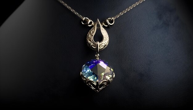 A necklace with a blue stone and a gold pendant.