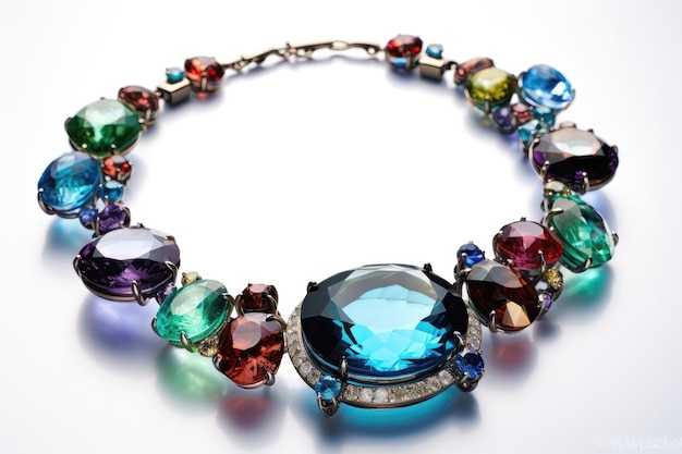 A Necklace With Bold Gemstones In Unique Settings White Background Generative AI