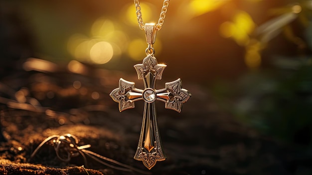 Foto collana con croce nelle mani di qualcuno concetto di connessione personale alla fede cristiana