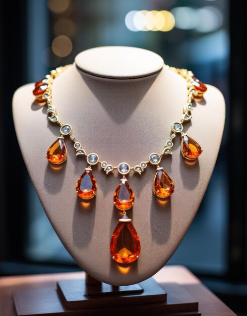 Photo a necklace with gemstones in a store window