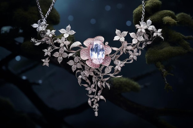 Premium AI Image  A necklace with a pink diamond and a diamond.