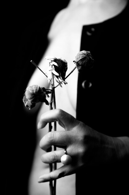 Photo neckline under coat and among dried flowers xvii