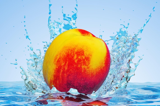 nectarine or peach with water splashes 3d rendering