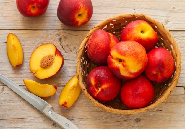 Nectarine on wooden