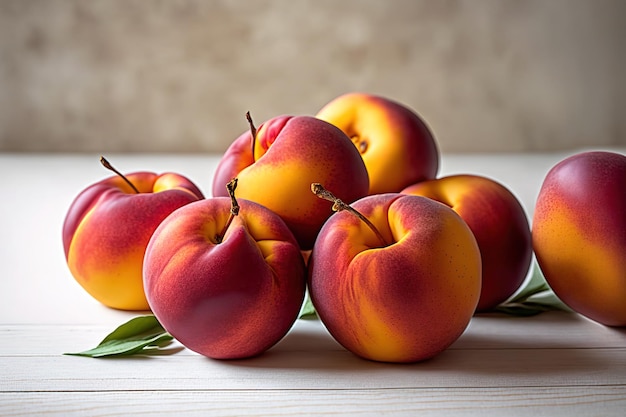 Nectarines in a bunch on a white table