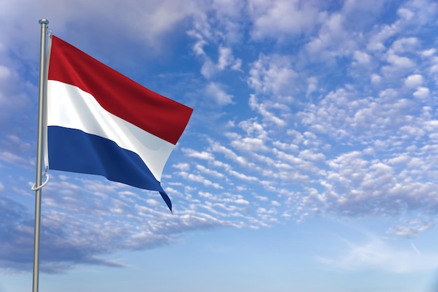 Nederland Vlaggen Over Blauwe Hemel Achtergrond 3D Illustratie