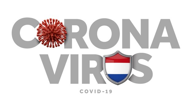 Nederlands coronavirusconcept met microbe en schild d render