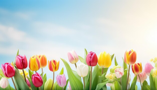 Nederlandse tulpen op de achtergrond van het Sky Easter-concept