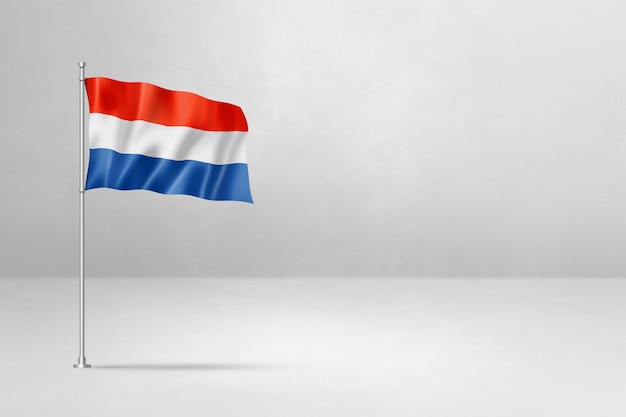 Nederlandse vlag geïsoleerd op witte betonnen muur achtergrond