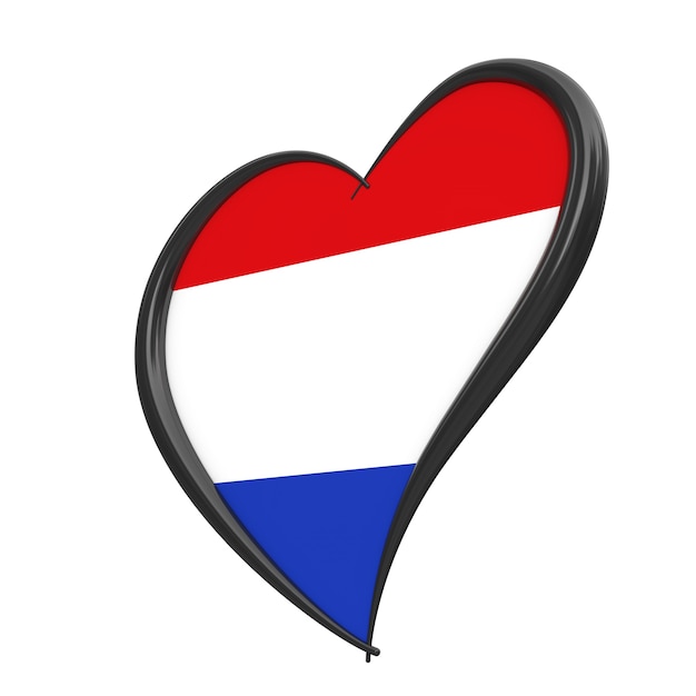 Foto nederlandse vlag in hart. eurovisie songfestival 2020 in nederland op een witte achtergrond. 3d-rendering
