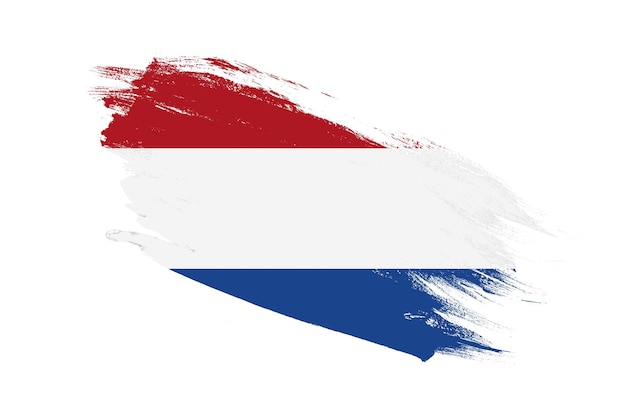 Nederlandse vlag met penseelstreek geschilderde effecten op geïsoleerde witte achtergrond