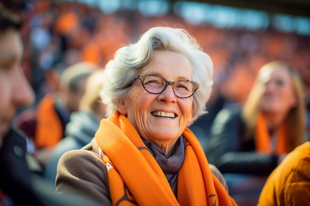 Nederlandse vrouwelijke voetbalfans in een WK-stadion ter ondersteuning van het nationale team