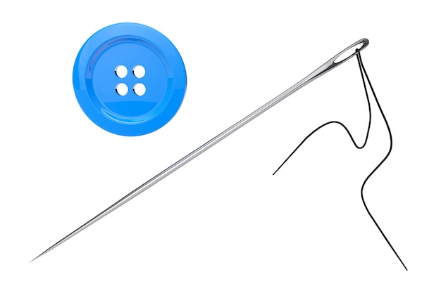 Needle and Blue Button on a white background