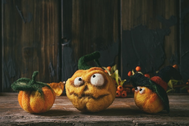 Photo needle felted pumpkin jack