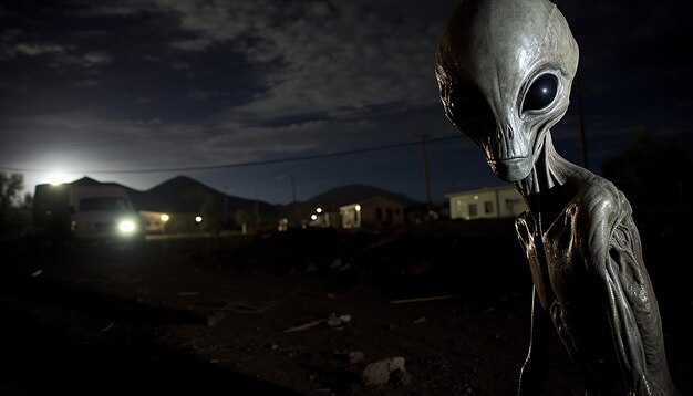 Neem een angstaanjagend en boeiend beeld van een eng buitenaards wezen in de buurt van Area 51, de topgeheime VS