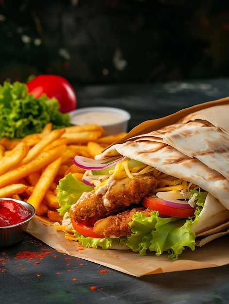 Neem fastfoodproducten weg Kebab pita gyros shaurma wrap sandwich met Frans Generatieve AI