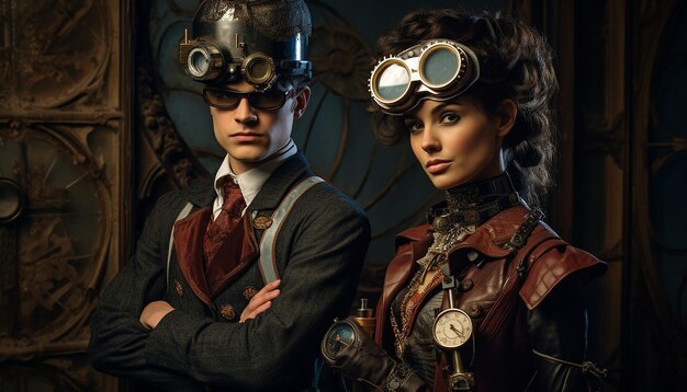 Foto neem foto's van modellen gekleed in steampunk geïnspireerde outfits