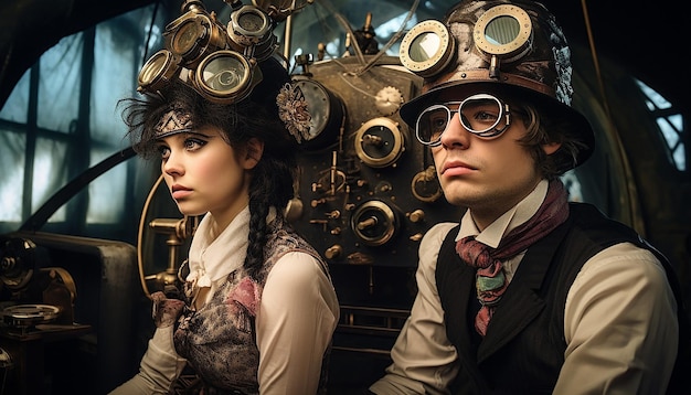 Foto neem foto's van modellen gekleed in steampunk geïnspireerde outfits