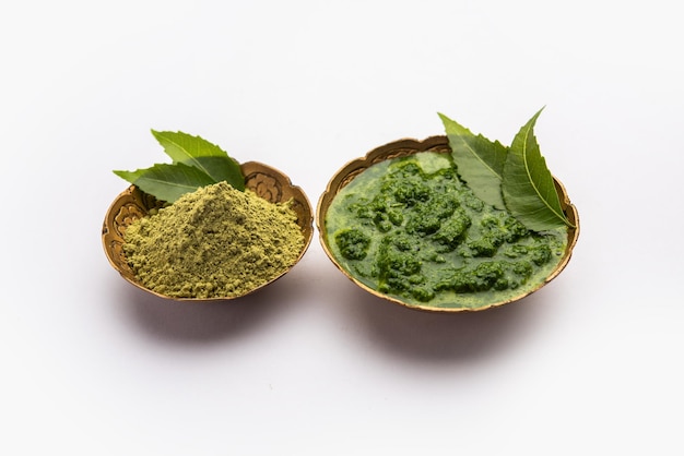 Neem Powder paste and juice Azadirachta indica or commonly known as nimtree or Indian lilac