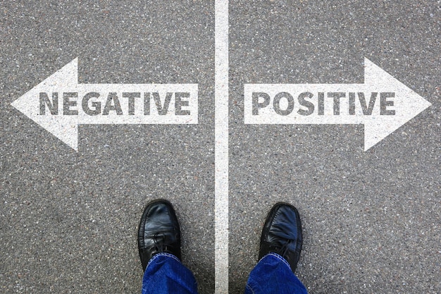 Photo negative positive thinking good bad thoughts attitude business concept solution decision decide