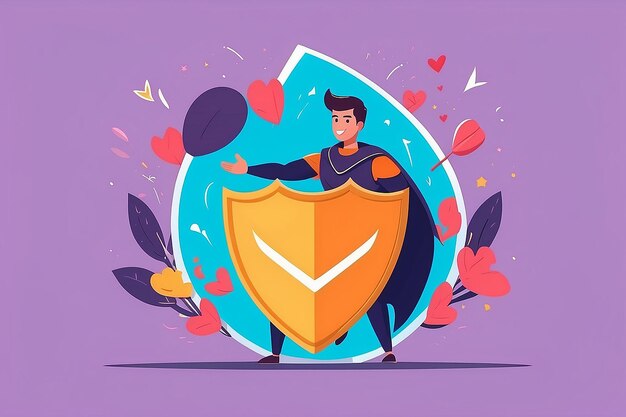 Negativity Deflection Flat Vector Illustration with SelfLove Shield