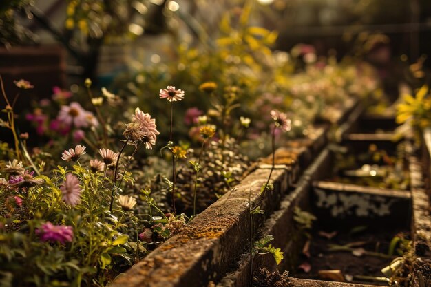 荒れ果てた花の花園は自然への不感謝の結果として生じる腐敗を表しています - ジャパ