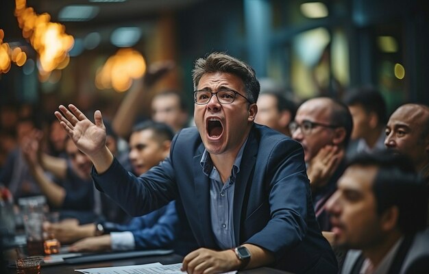 Negotiations are taking on in the conference room while businesspeople are swearing