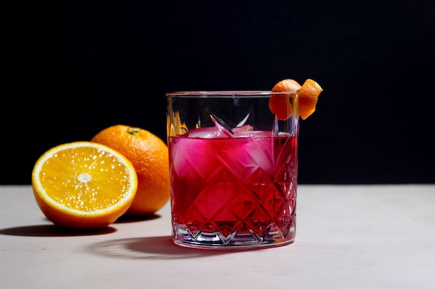 Negroni cocktail. Bitter, gin, vermouth, ice. Bar. Recipes. Alcoholic beverages.