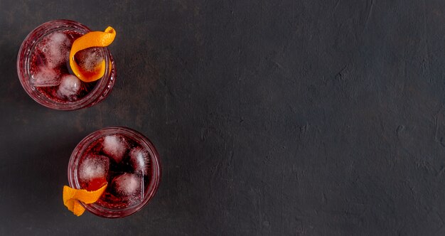 Negroni cocktail. Bitter, gin, vermouth, ice. Bar. Recipes. Alcoholic beverages.