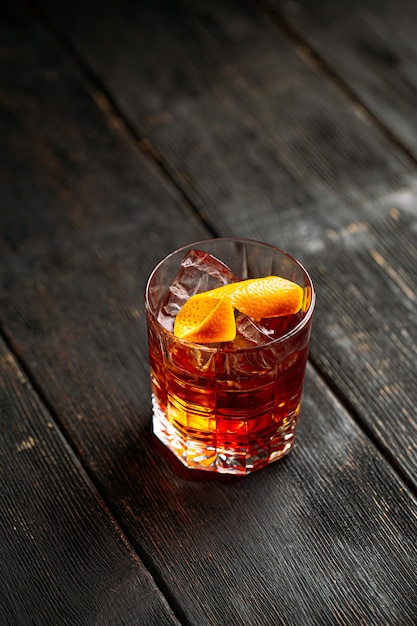 Negroni cocktail with gin in old fashion glass