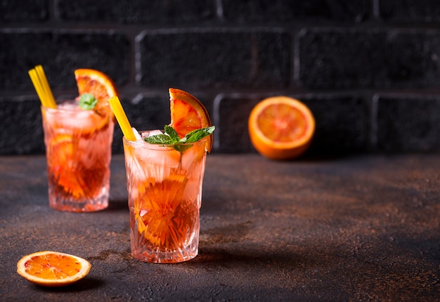 Negroni  cocktail with orange and ice 