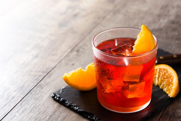 Negroni cocktail with piece of orange