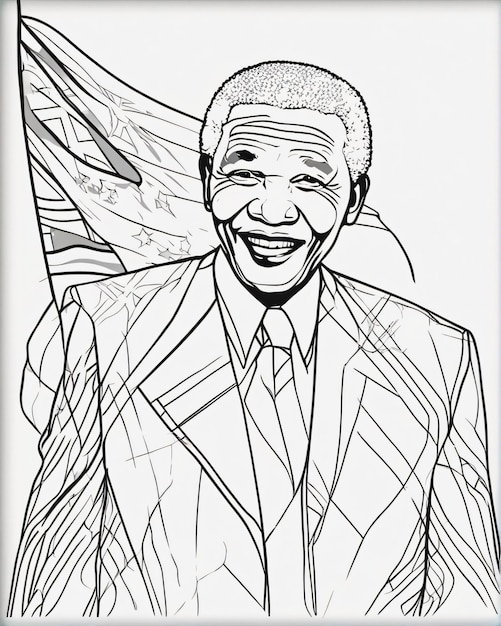 Nelson Mandela met de illustratie van de Zuid-Afrikaanse vlag