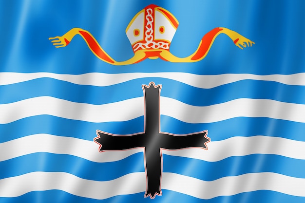 Nelson region flag, New Zealand waving banner collection. 3D illustration