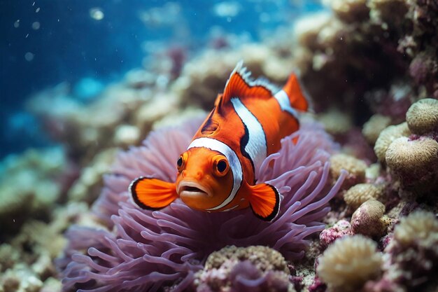 Nemo vis op een onderwater anemone rif in de oceaan