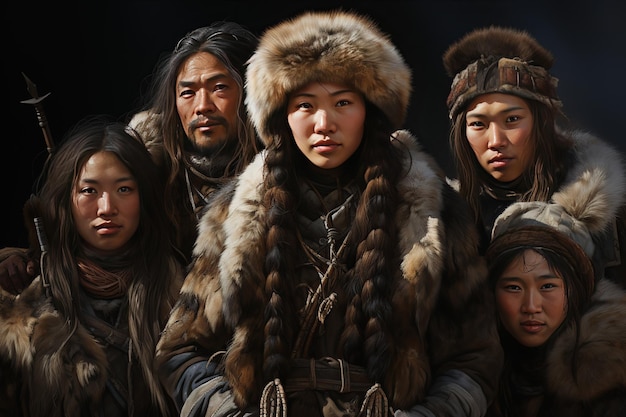 Photo the nenets people nomadic reindeer herders of siberia arctic tundragenerated with ai