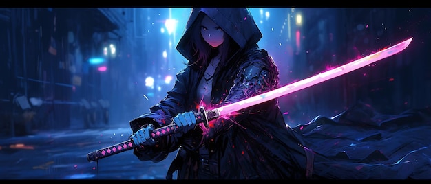 Neno cyberpunk ninja girl with sword