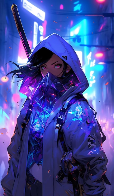 Photo neno cyberpunk ninja girl with sword