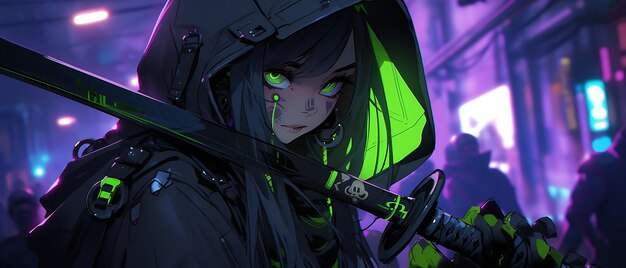 Neno cyberpunk ninja girl with sword