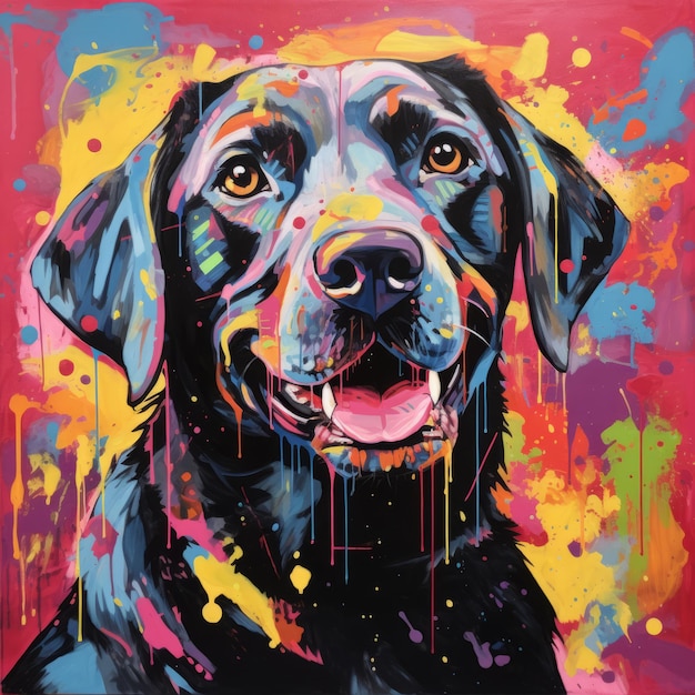 Neo-expressionistische labrador nieuwsgierige hond in jaren 70-stijl