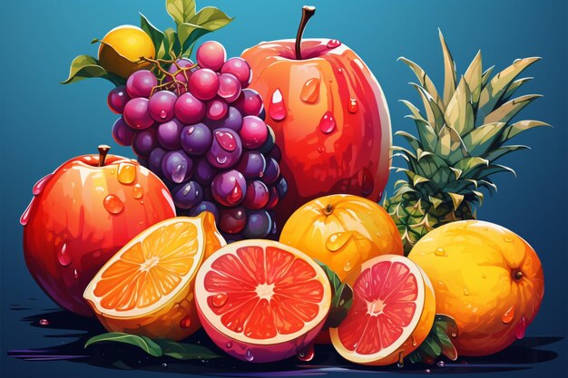 Photo neo fauvist graphic illustrations of a vibrant and expressive fruit set