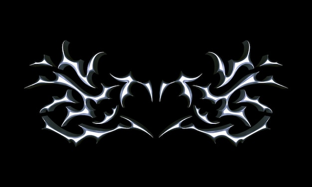 Neo tribal y2k tatoeage hartvorm Cyber sigilisme stijl handgetekende ornamenten 3D chroom metaal illustratie van zwarte emo gotische tribale tatoeage ontwerpen