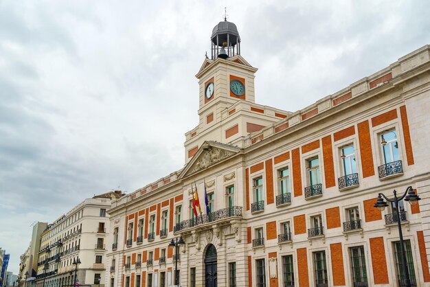 Neoclassical buildings of the Puerta del Sol in Madrid kilometer point zero of Spain