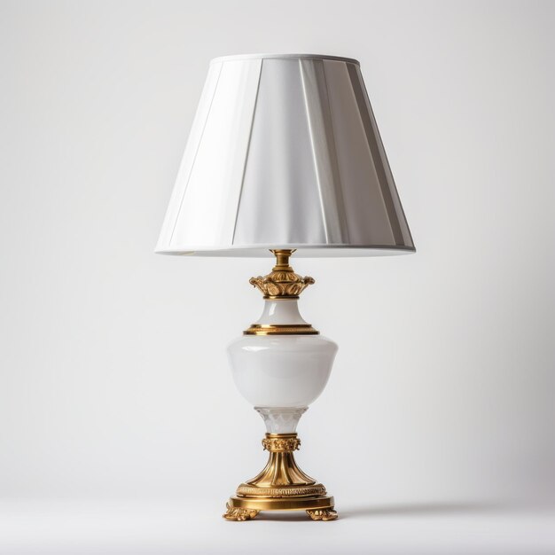 Photo neoclassical table lamp with white shade on white background