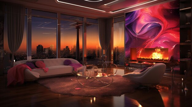 Photo neofuturistic apartment fire opal red fusion of past and future