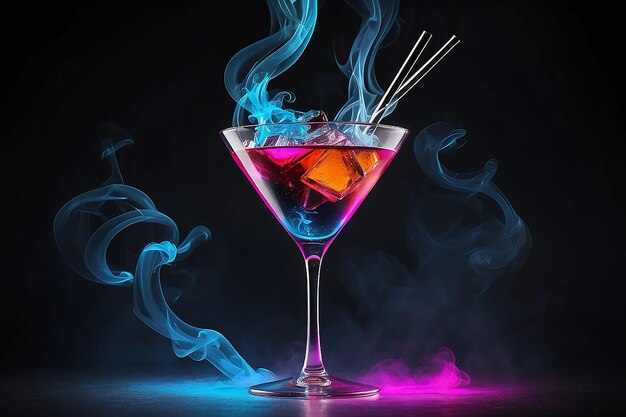 Neofuturistic style cocktail drink with smoke